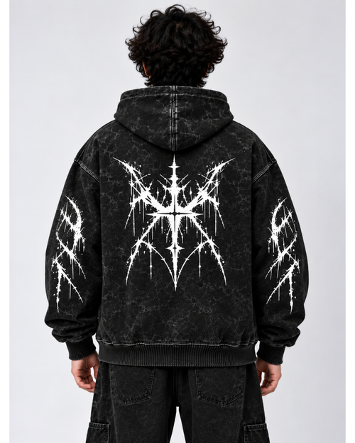 DISTORTION ACID WASH OVERSIZED HOODIE