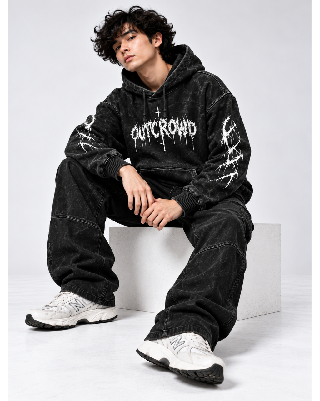 DISTORTION ACID WASH OVERSIZED HOODIE